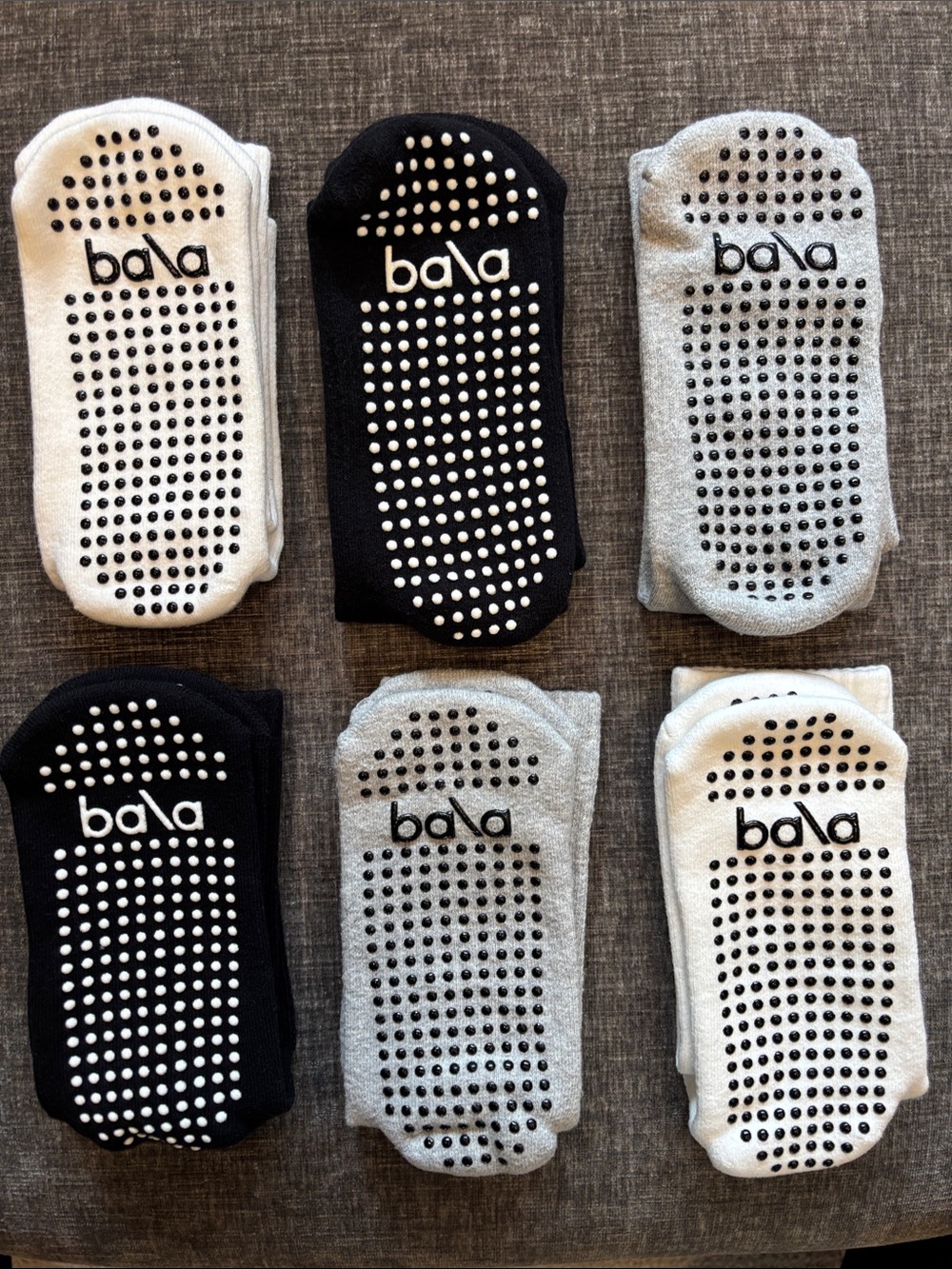 Pilates Bala Ankle Grip Socks in Black, Gray, White (6-Pack)